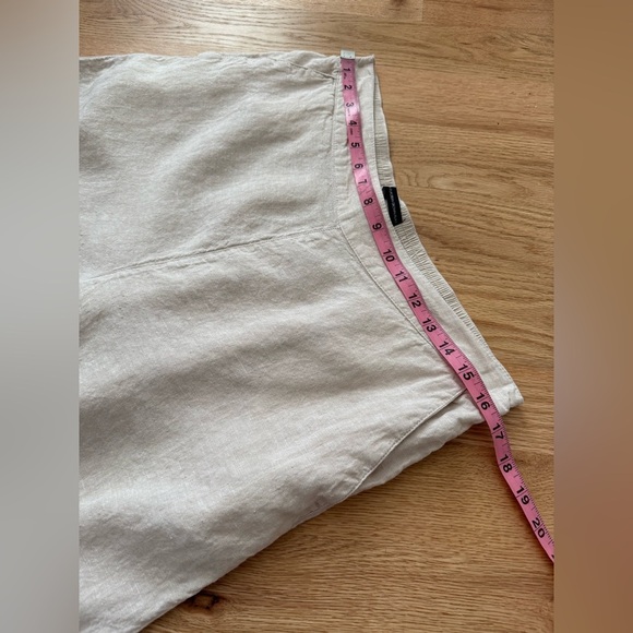 100% Linen Wide Leg Cropped Pull On Pants Neutral Cream Beachy Coastal Large - Picture 3 of 10